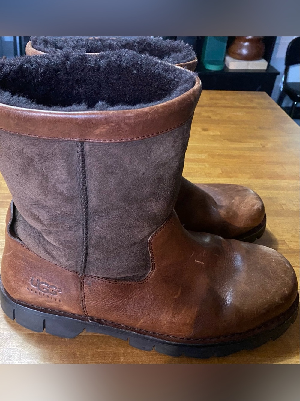 UGG Men’s Brown Leather & Suede Shearling Boots